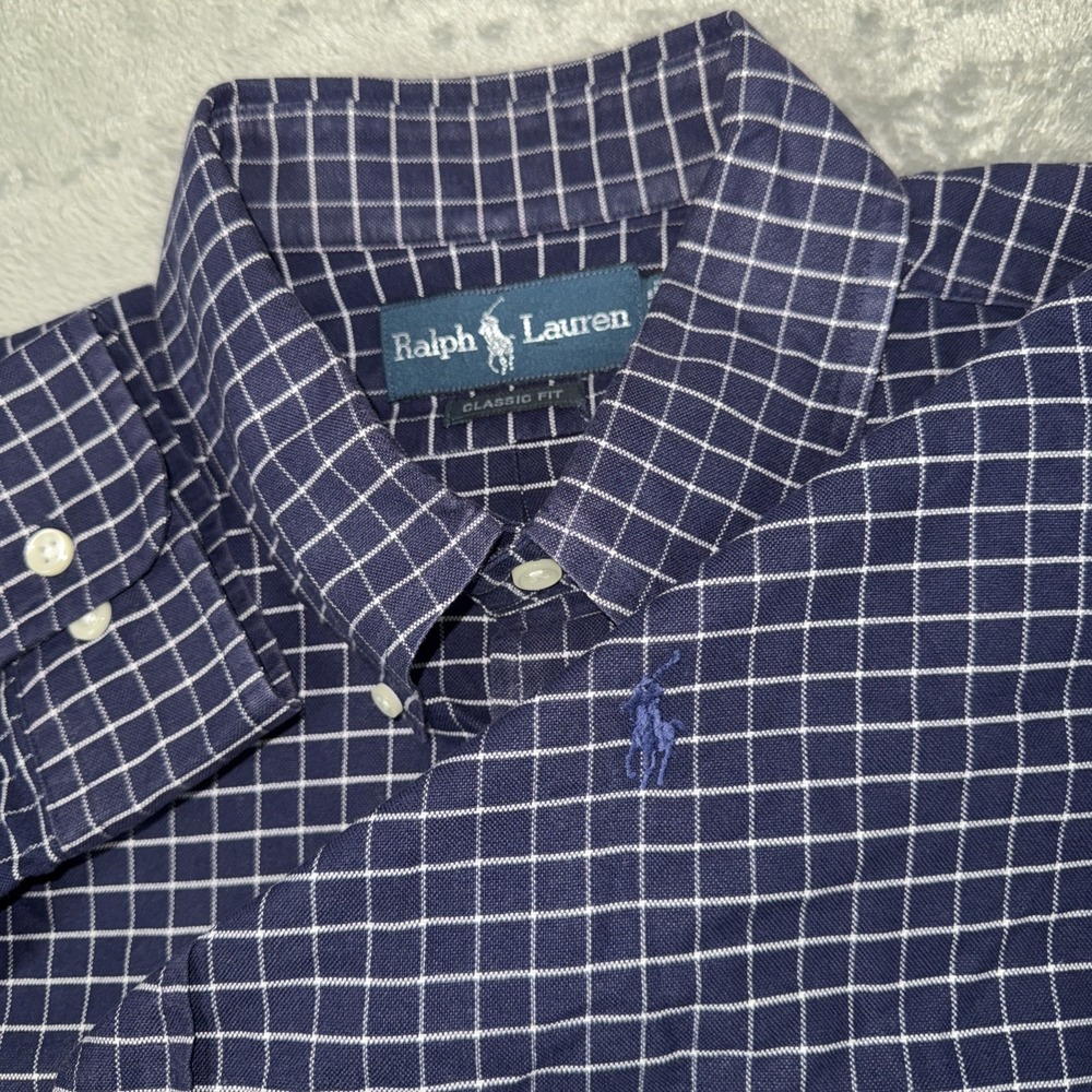 Vtg Polo Ralph Lauren L Classic Fit‎ Colorblock Plaid Dress Shirt Preppy 90s Y2K